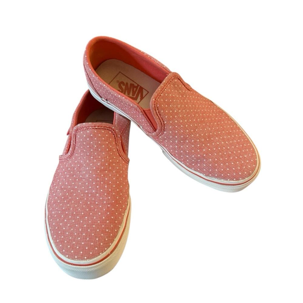 RARE Vans Classic Slip On Pink White Dot Canvas Skateboard Shoes Women 6